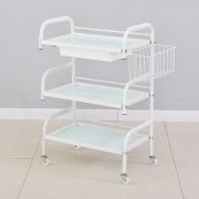 Тележка стеклянная «Glass» + корзинка стекло Белый