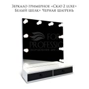 Зеркало гримёрное «Скат-2 Luxe» 500х600х280 Белый шелк +Черная шагрень (10 ламп)