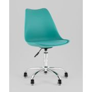 Стул мастера «Eames Soft» экокожа голубой на хромированном пятилучье