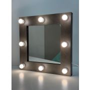 Зеркало гримёрное «Скат-600» Бетон Чикаго тёмно-серый 600х600х60 (8 ламп)