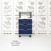 Тележка косметологическая «ТП-3» с криволинейными ящиками 750*400*400 белый шелк+индиго