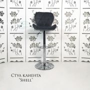 Стул барный «Shell» велюр темно-серый на хромовом диске