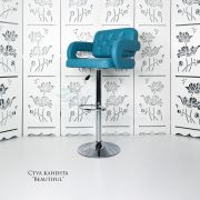 Стул барный «Beautiful» экокожа светло-синий на хромовом диске